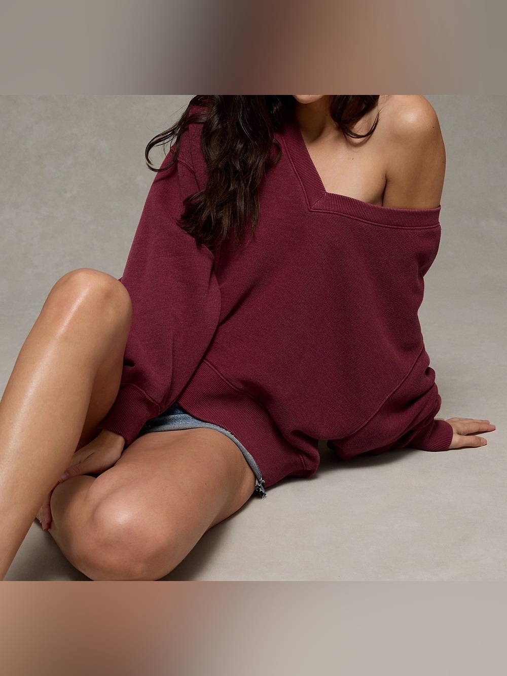 AE American Eagle XL burgundy double V sweatshirt NEW - Picture 3 of 5